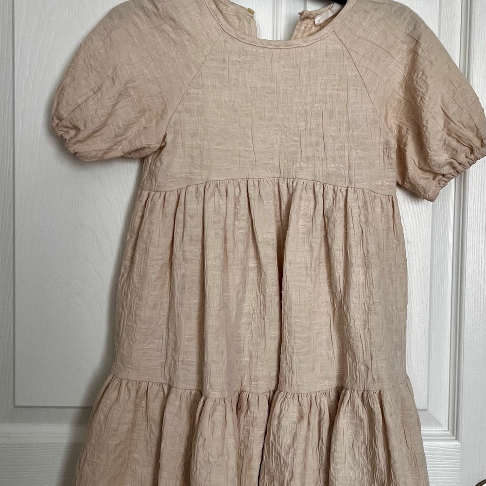 Zara Girls Tiered Puff Sleeve Dress - beige color